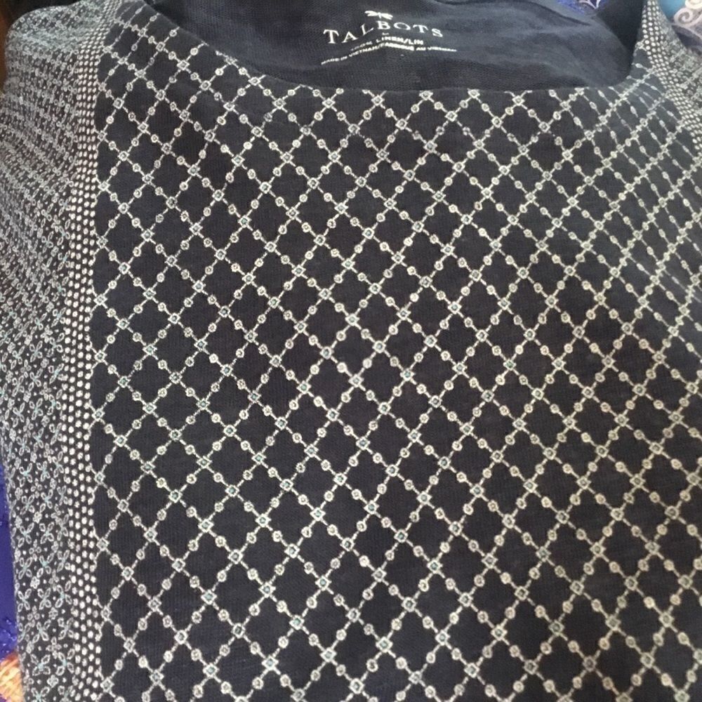 Talbots Women’s Sz L Navy Print Linen Blouse - Picture 7 of 8